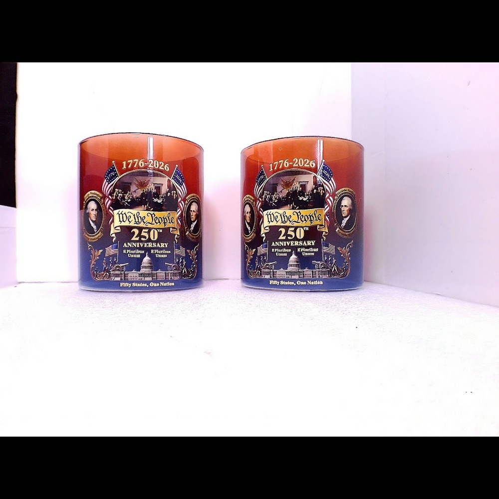 WE THE PEOPLE 250th Anniversary Lowball Glassware Set 1776-2026 Red Blue 2pc EX - Picture 3 of 11